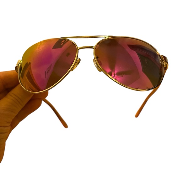 Fossil aviator sunglasses with reflective rainbow lens and brown case - Picture 5 of 6